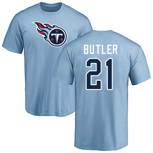 Tennessee Titans Men Light Blue Malcolm Butler Name and Number Logo NFL Football #21 T Shirt->nfl t-shirts->Sports Accessory